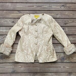 Psalm CIV Gold Textured Jacket Faux Fur Cuffs Vintage Evening Blazer Size 20